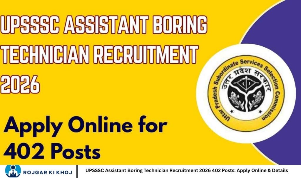 UPSSSC Assistant Boring Technician Recruitment 2026 402 Posts: Apply Online & Details