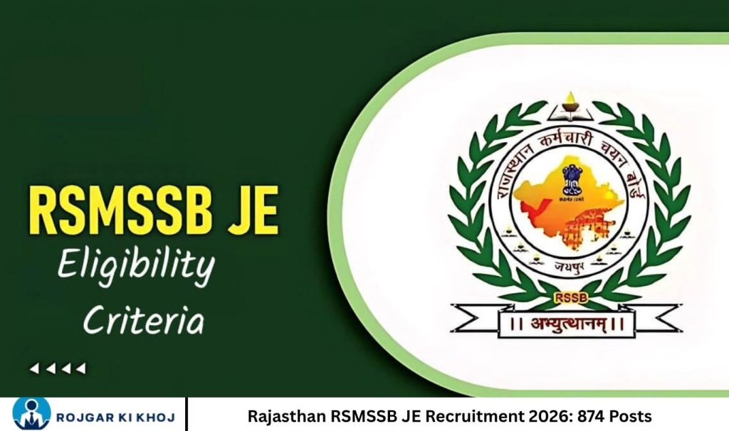 Rajasthan RSMSSB JE Recruitment 2026 874 Posts