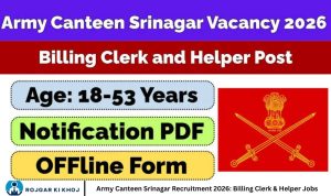 Army Canteen Srinagar Recruitment 2026 Billing Clerk & Helper Jobs